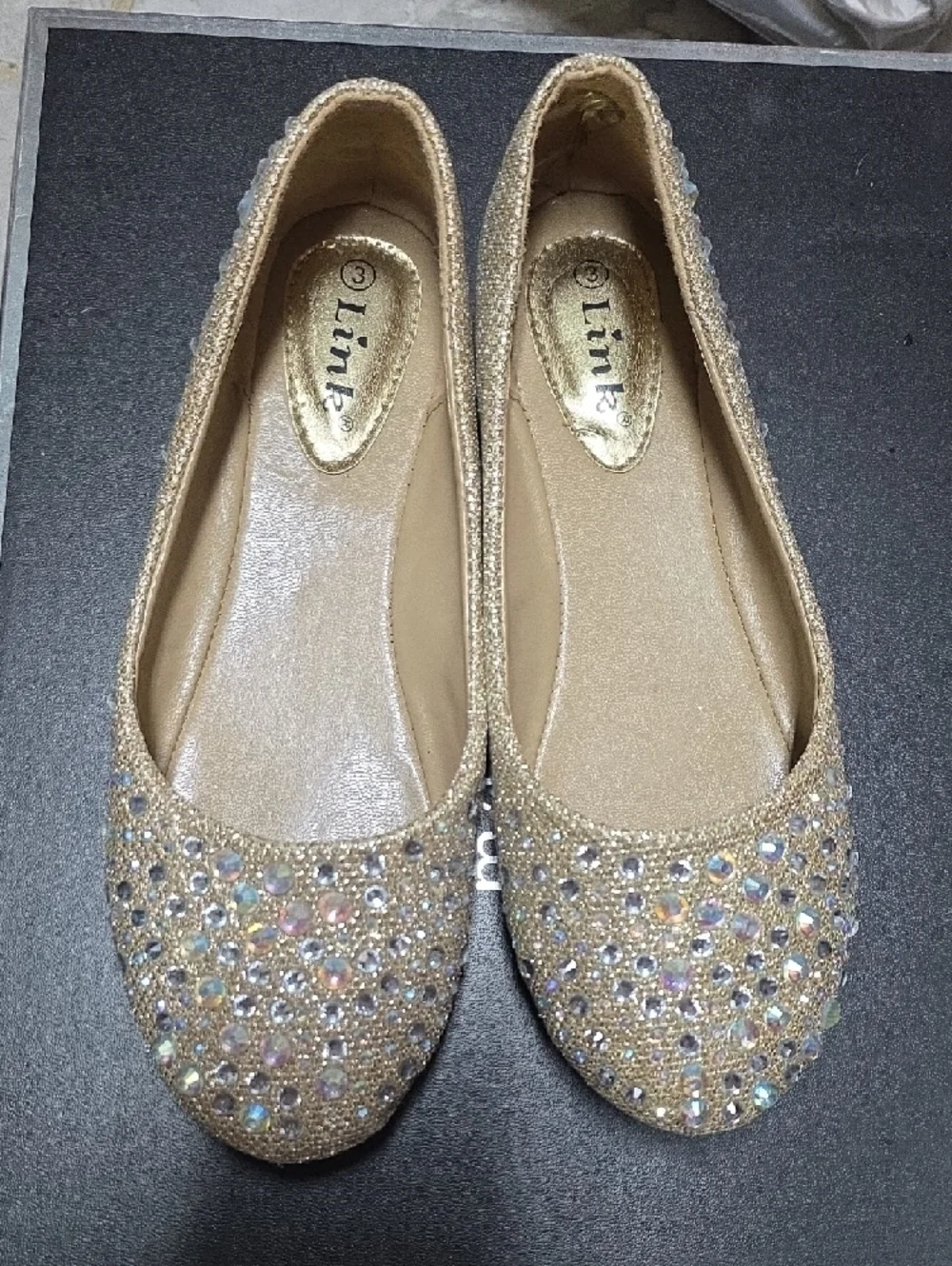Link Girls' Gold Glitter Jewel Ballet Flats